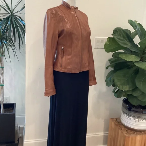 NEW BLACK RIVET CAMEL BROWN BIKER LEATHER JACKET SIZE S - Picture 6 of 16